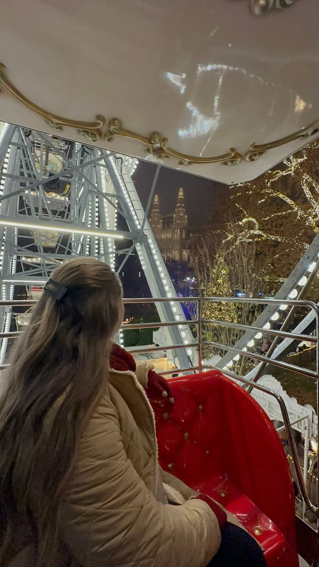 Chantelle riding the Ferris wheel at the Vienna Christmas market